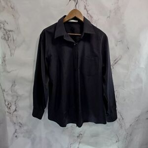 Foxcroft Shirt Womens 14 Large Black Button Up Long Sleeve Wrinkle Free Iron